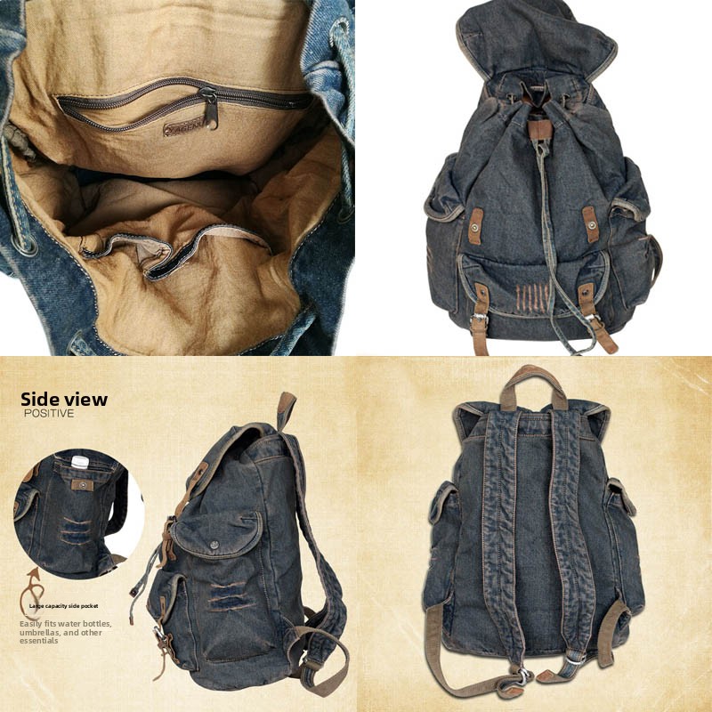 레트로 캔버스 가죽 더블 숄더백 캐주얼 여행 배낭 남녀 - Canvas Backpack Casual 리뷰 및 가격
